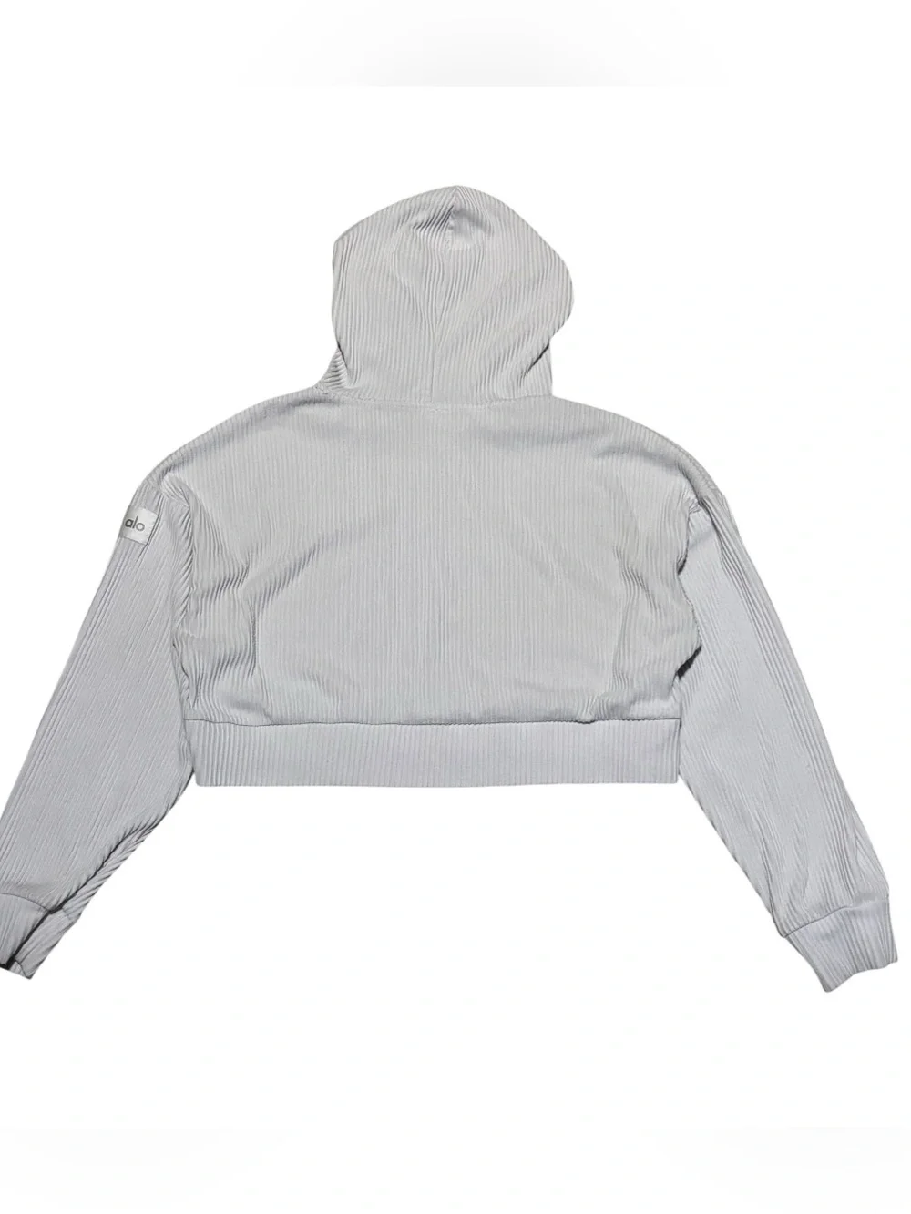 ALO Yoga Muse Ribbed Crop Top Hoodie Women’s Size Medium In Grey